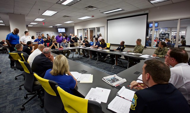 Meeting in emergency operations center.