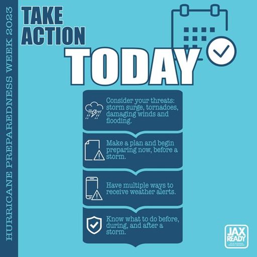 Take action today! Consider your threats, make a plan, have multiple ways to receive alerts, know what to do before and after a storm.