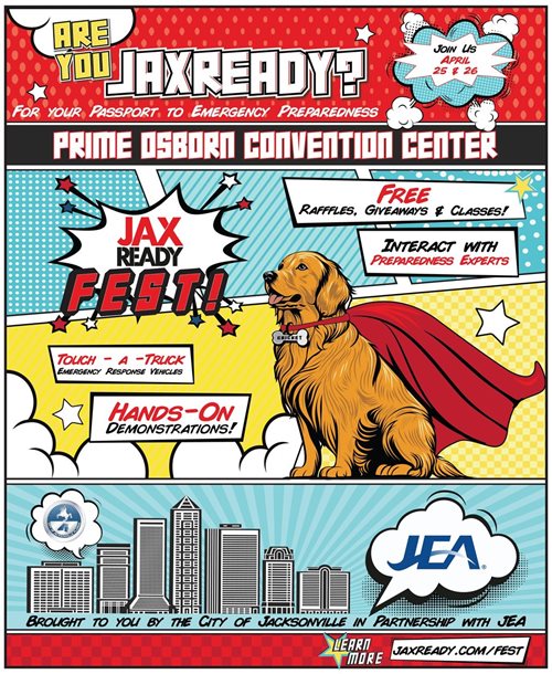 JaxReady Fest poster, comic book style