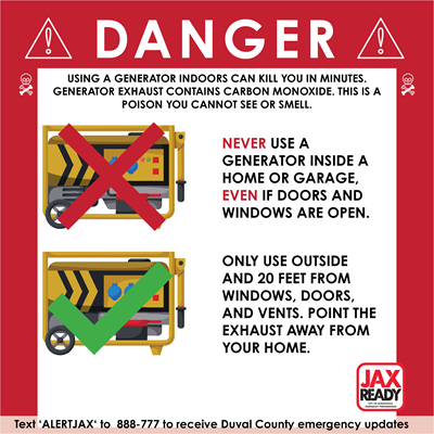 Graphic that states Danger with generator safety tips