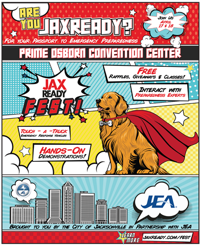 Graphic depicting the verbiage "Are You JaxReady" with the event location and details outlihned in the news article